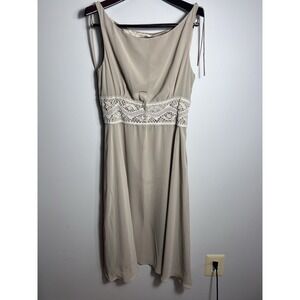 Liz Claiborne Dress Women Size 10 Beige Lace Empire Waist Sleeveless Knee Length